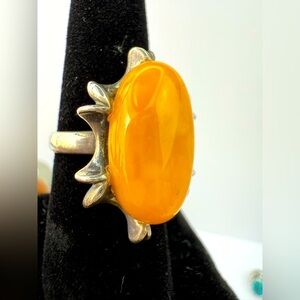 Vintage egg yolk Baltic amber ring 925 size 8.5